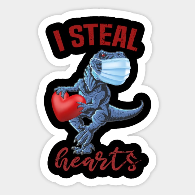 I steal hearts, T rex dinosaur with facemask love in quarantine for valentines day 2021 Sticker by Spreadlove